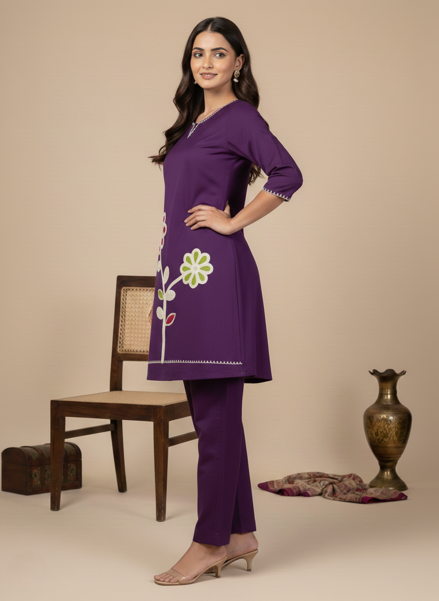 Sun Flower Pure Cotton Applique Embroidered Co-ord Set