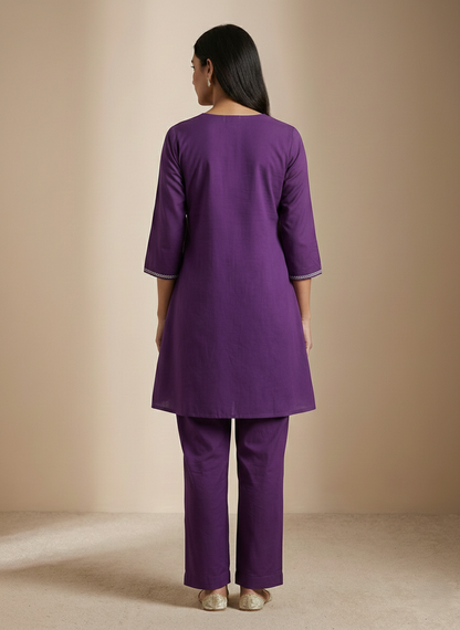 Sun Flower Pure Cotton Applique Embroidered Co-ord Set