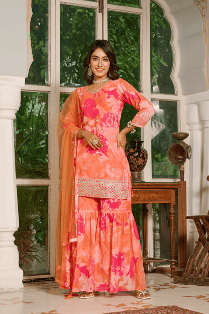 Aurelia Embroidered Printed Sharara Set with Dupatta