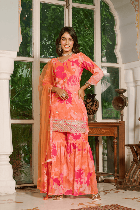 Aurelia Embroidered Printed Sharara Set with Dupatta