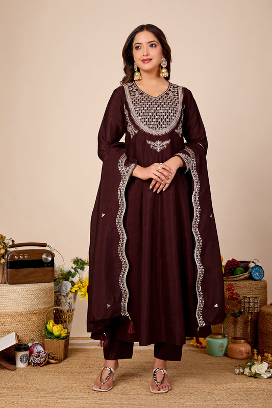 Shagun Embroidered Pure Cotton Anarkali Kurta Set With Dupatta