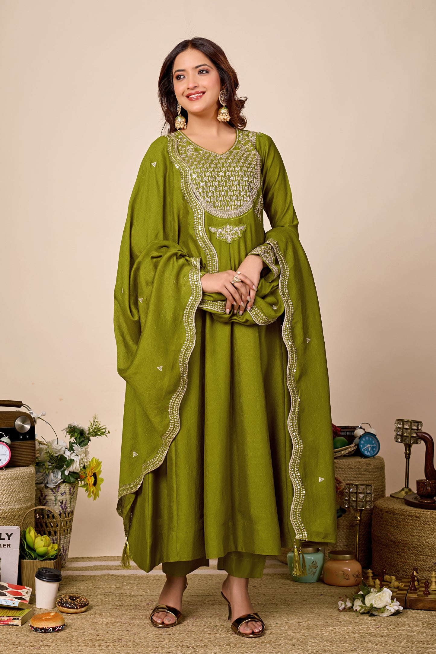 Shagun Embroidered Pure Cotton Anarkali Kurta Set With Dupatta