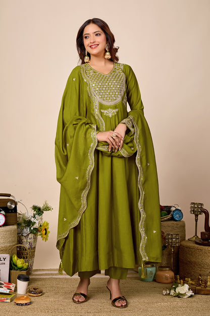 Shagun Embroidered Pure Cotton Anarkali Kurta Set With Dupatta