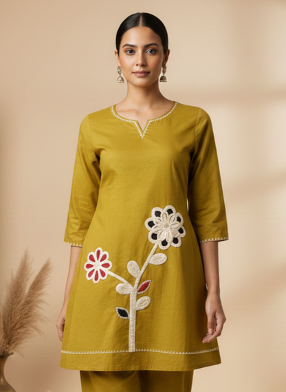 Sun Flower Pure Cotton Applique Embroidered Co-ord Set