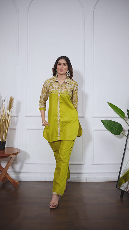 Anika Pure Cotton Printed Embroidered Co-ord Set