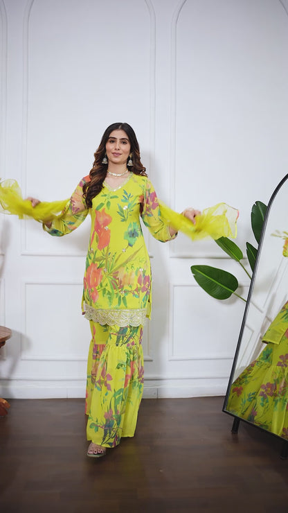 Palak Embroidered Printed Sharara Set with Dupatta