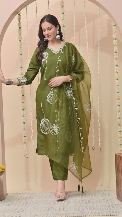 Gulab Embroidered Silk Kurta with Trouser & Dupatta
