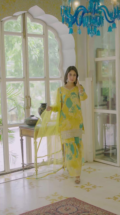 Aurelia Embroidered Printed Sharara Set with Dupatta
