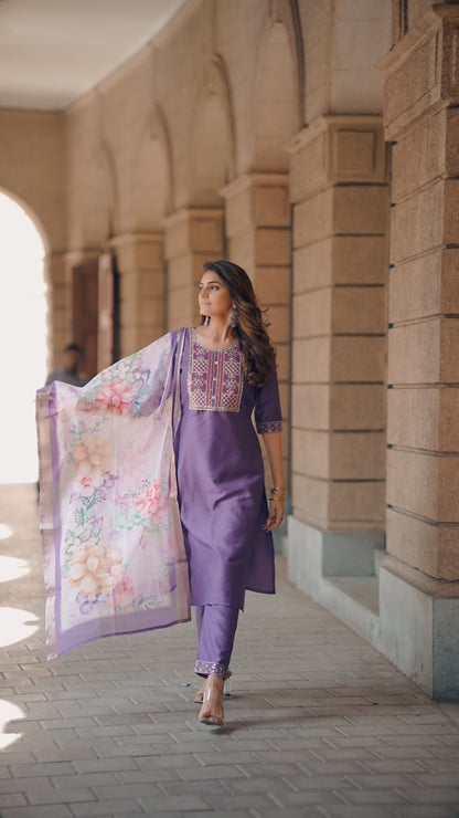Ethereal Violet Embroidered Kurta & Trouser Set