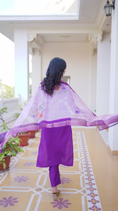 Sara Motifs Embroidered Silk Kurta with Trouser & Dupatta