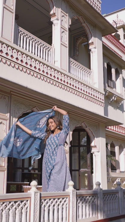 Serene Sky Blue Floral Kurta Set with Dupatta