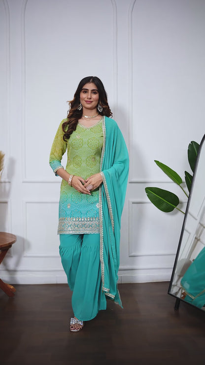 Bandhani Embroidered Printed Sharara Set with Dupatta