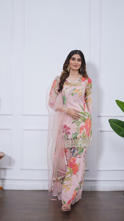 Palak Embroidered Printed Sharara Set with Dupatta