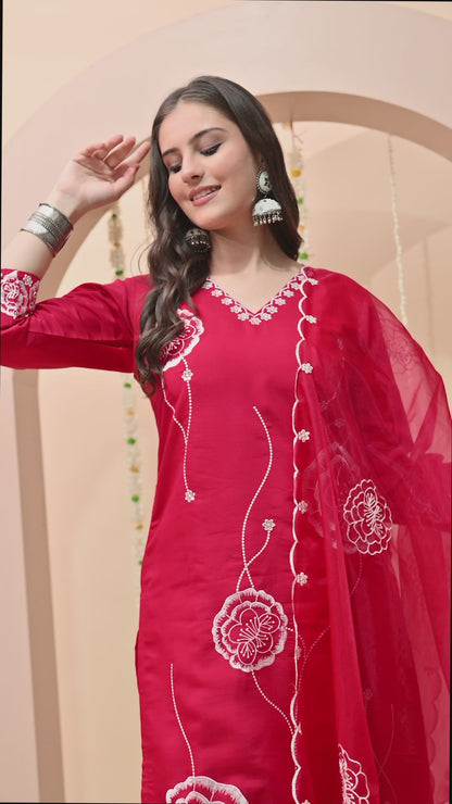 Gulab Embroidered Silk Kurta with Trouser & Dupatta