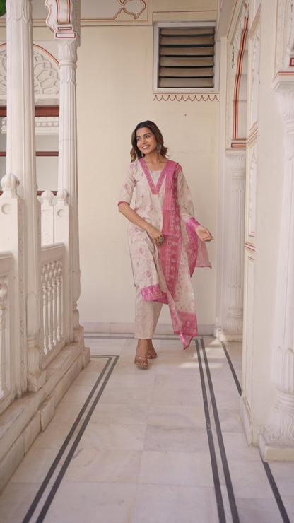 Aarunya Bloom Cotton Kurta Set with Dupatta