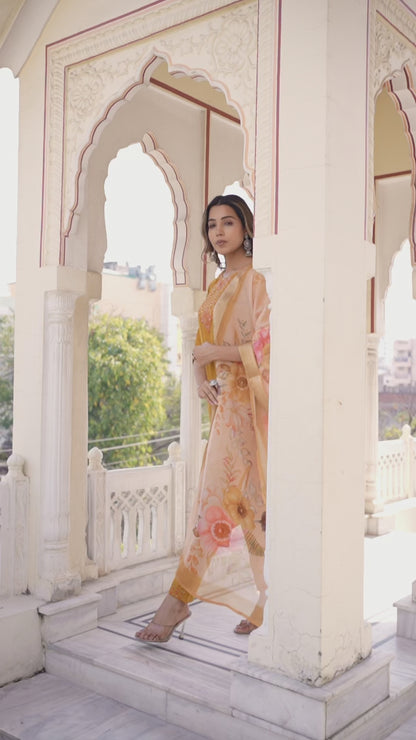 Prisha Motifs Embroidered Silk Kurta with Trouser & Dupatta