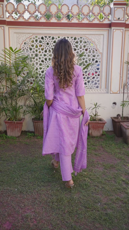 Blooming Lilac Cotton Kurta Set With Dupatta