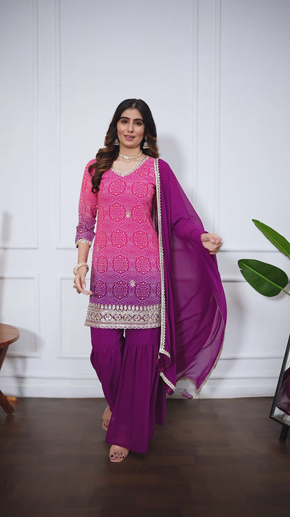 Bandhani Embroidered Printed Sharara Set with Dupatta