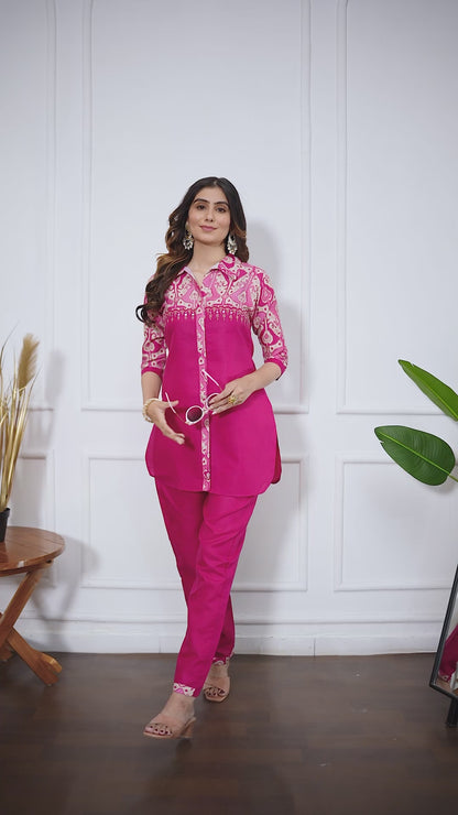 Anika Pure Cotton Printed Embroidered Co-ord Set