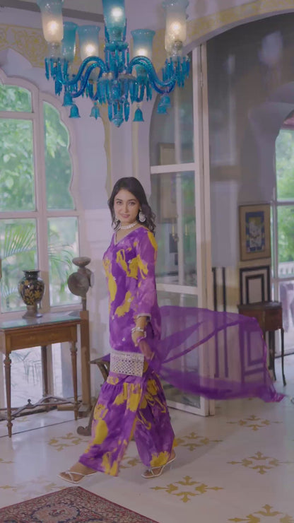 Aurelia Embroidered Printed Sharara Set with Dupatta