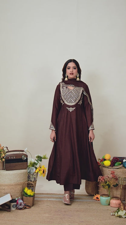 Shagun Embroidered Pure Cotton Anarkali Kurta Set With Dupatta