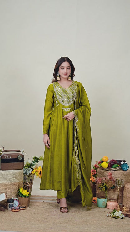 Shagun Embroidered Pure Cotton Anarkali Kurta Set With Dupatta
