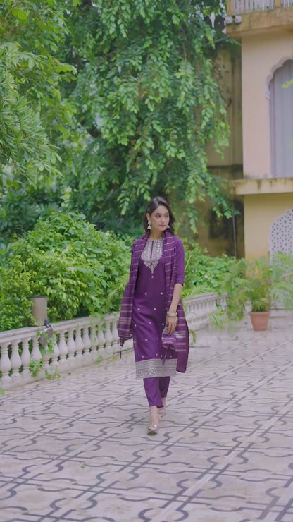 Parnika Silk Blend Embroidered Kurta Set with Dupatta