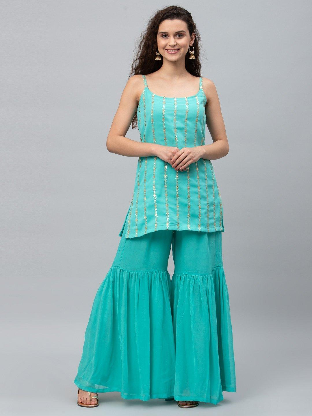 Elegant Enchantress: Georgette Kurti Sharara Set - Decize Clothing