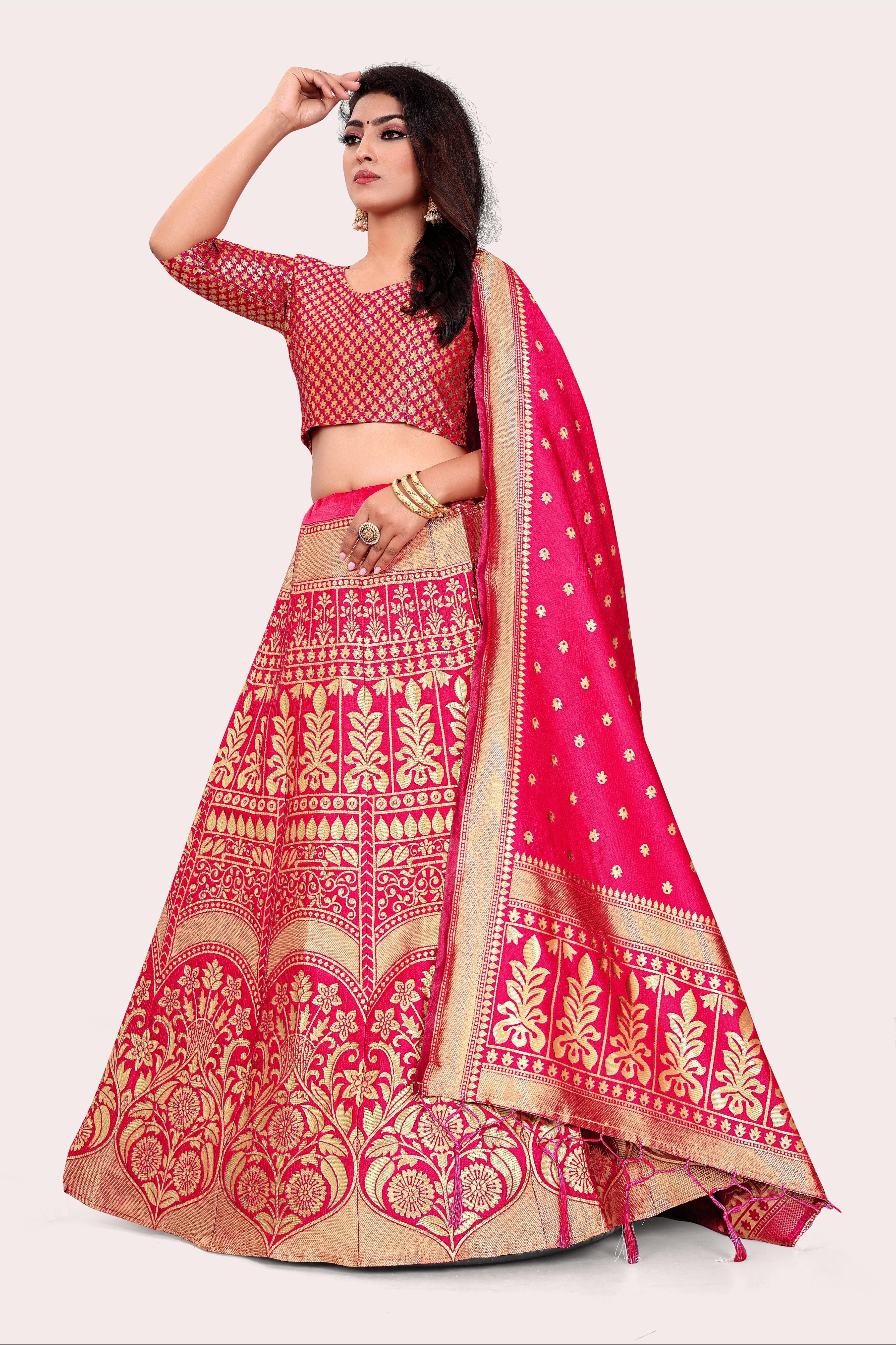 Enchanting Ensemble: Banarasi Lehenga Choli and Dupatta Pairing - Decize Clothing