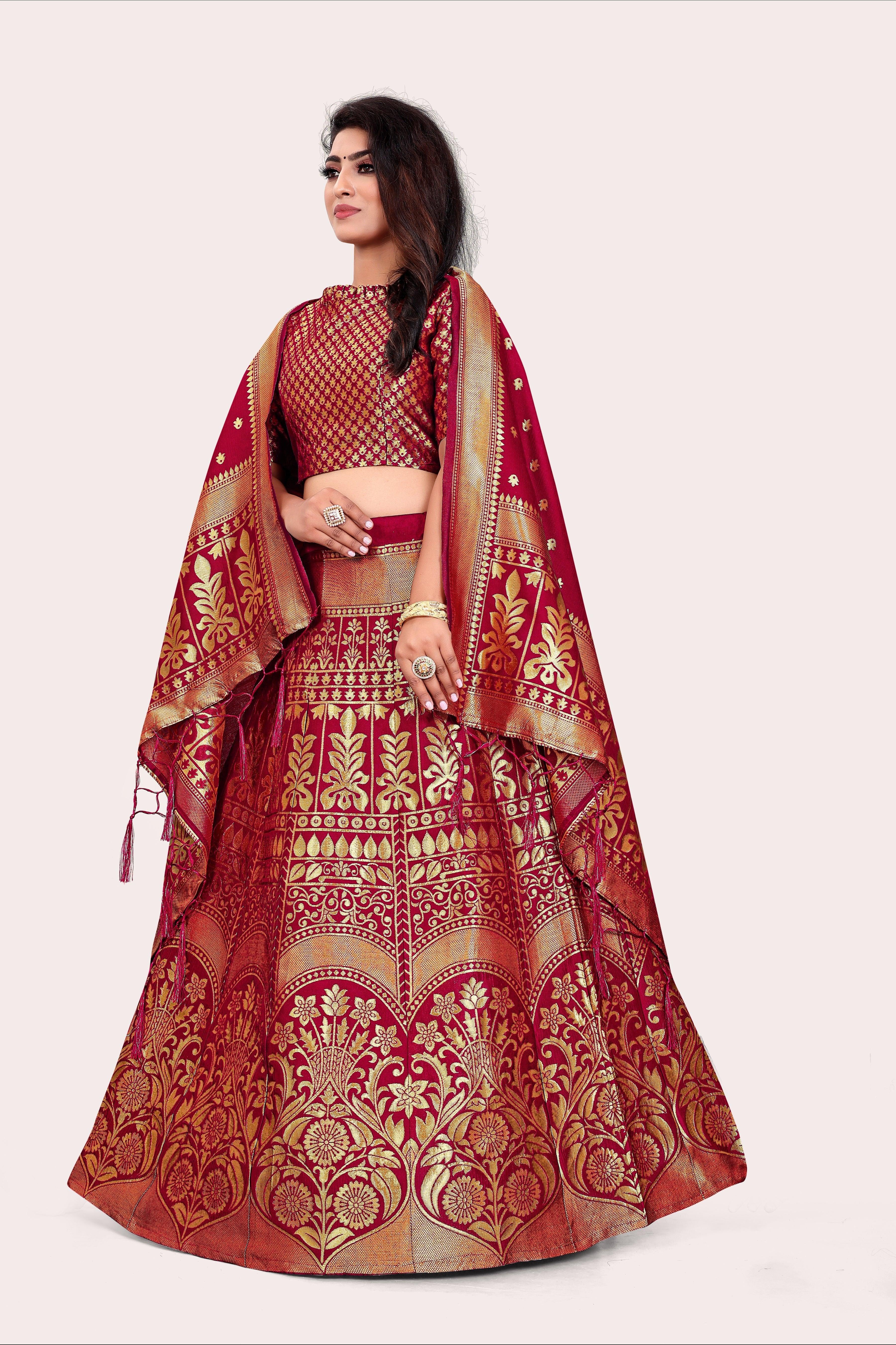 Enchanting Ensemble: Banarasi Lehenga Choli and Dupatta Pairing - Decize Clothing