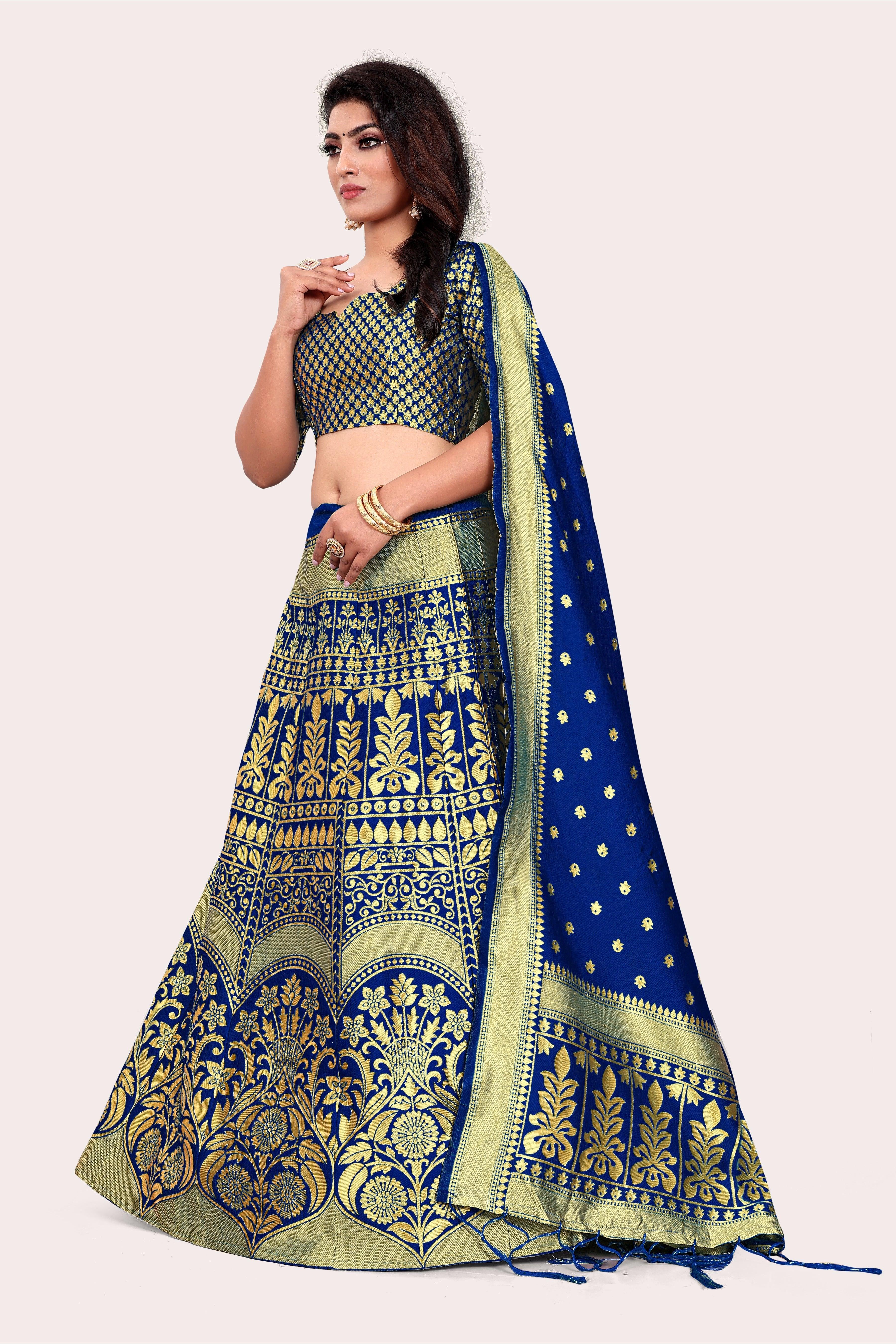 Enchanting Ensemble: Banarasi Lehenga Choli and Dupatta Pairing - Decize Clothing