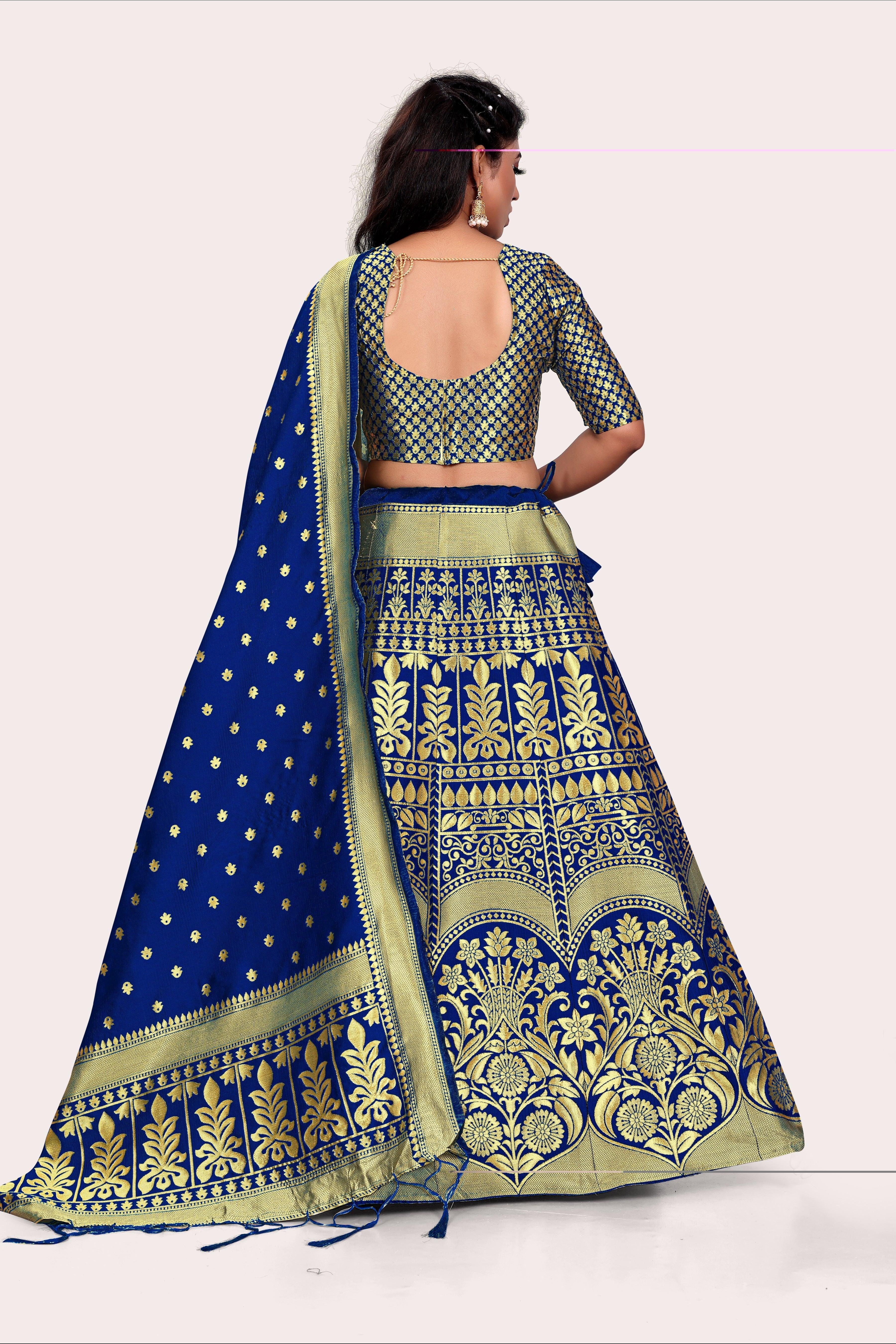 Enchanting Ensemble: Banarasi Lehenga Choli and Dupatta Pairing - Decize Clothing