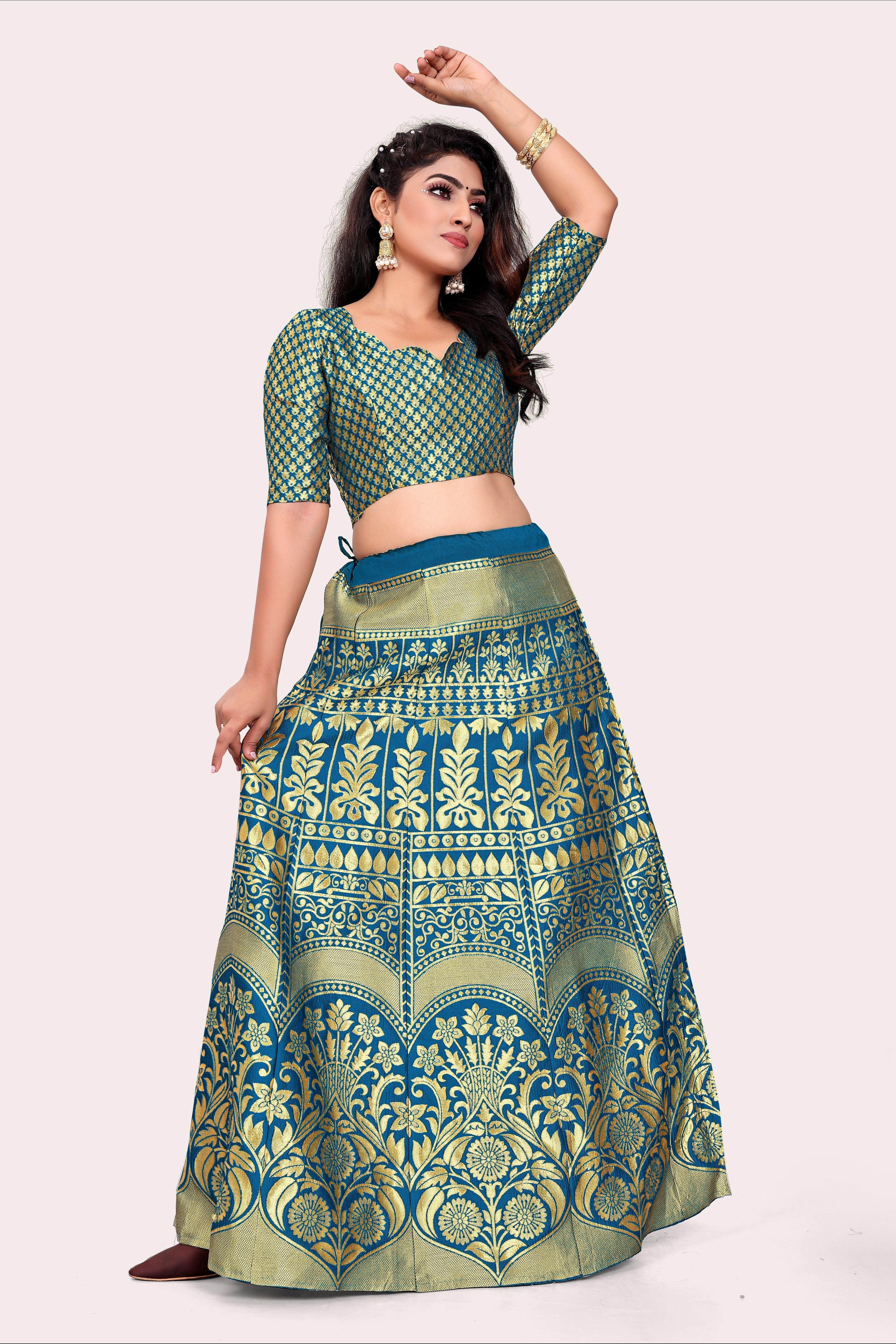 Enchanting Ensemble: Banarasi Lehenga Choli and Dupatta Pairing - Decize Clothing