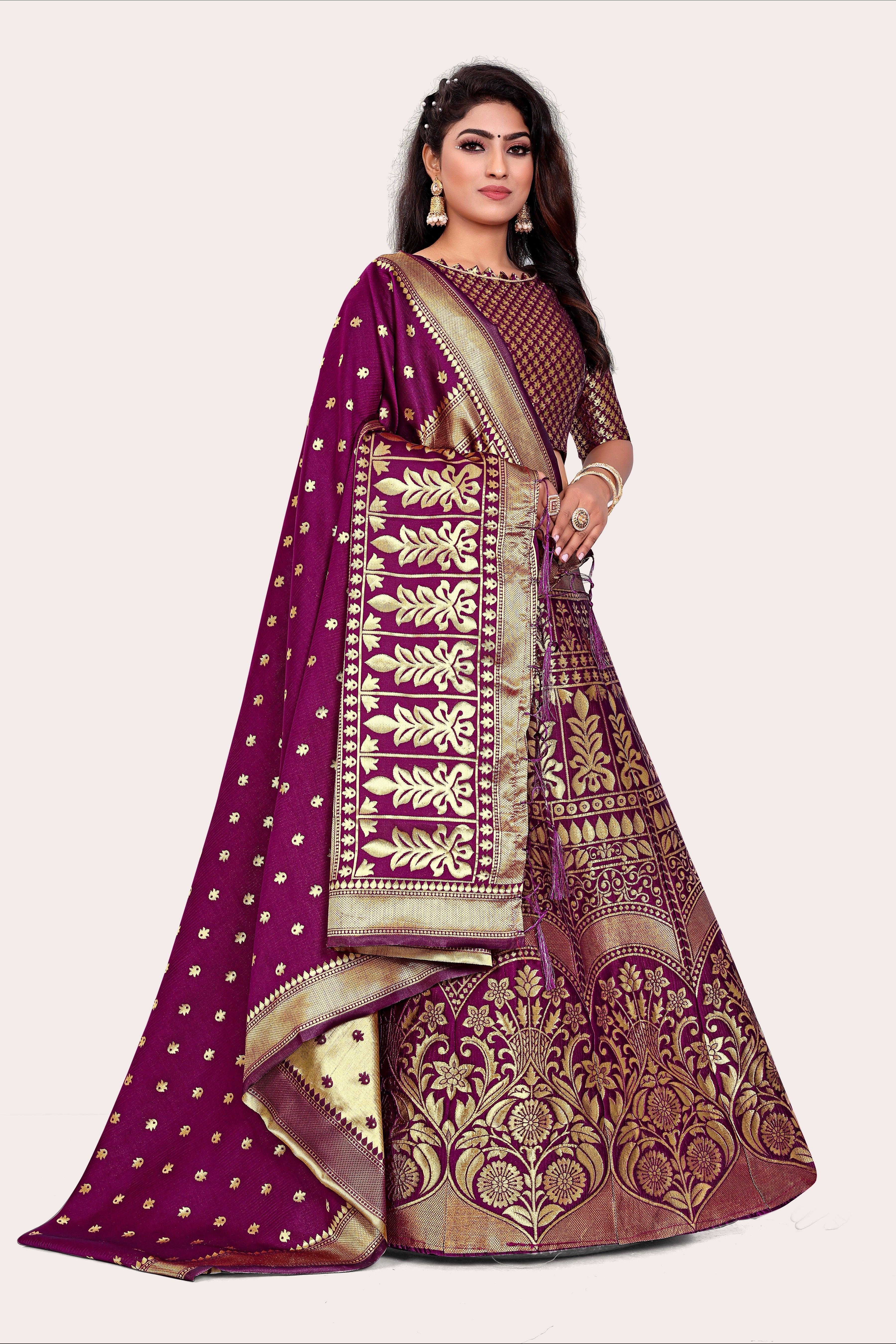 Enchanting Ensemble: Banarasi Lehenga Choli and Dupatta Pairing - Decize Clothing