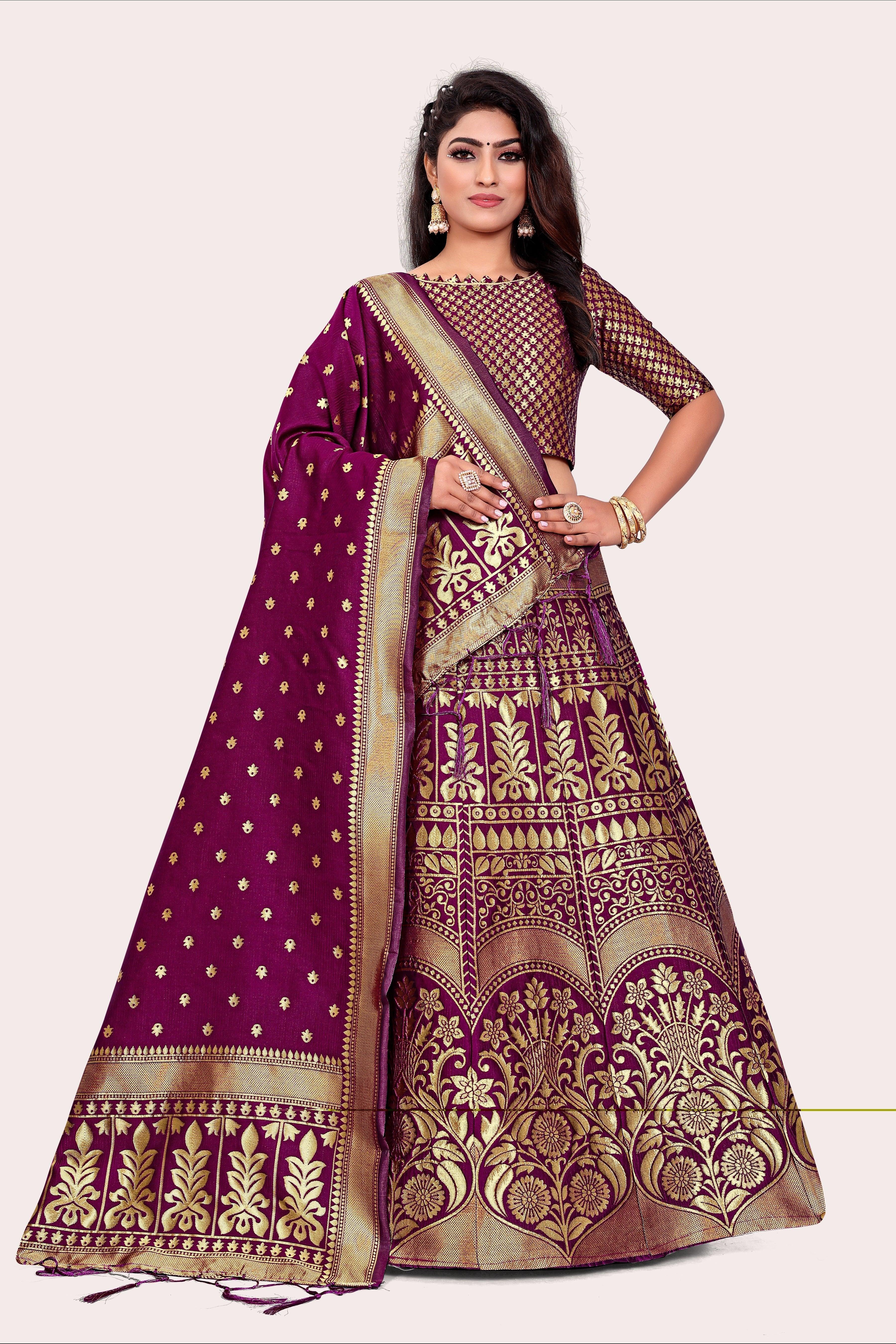 Enchanting Ensemble: Banarasi Lehenga Choli and Dupatta Pairing - Decize Clothing