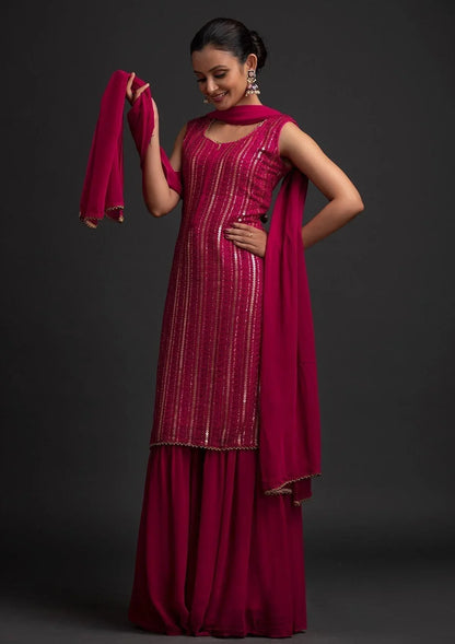 Graceful Glamour: Georgette Kurti Sharara Suit - Decize Clothing